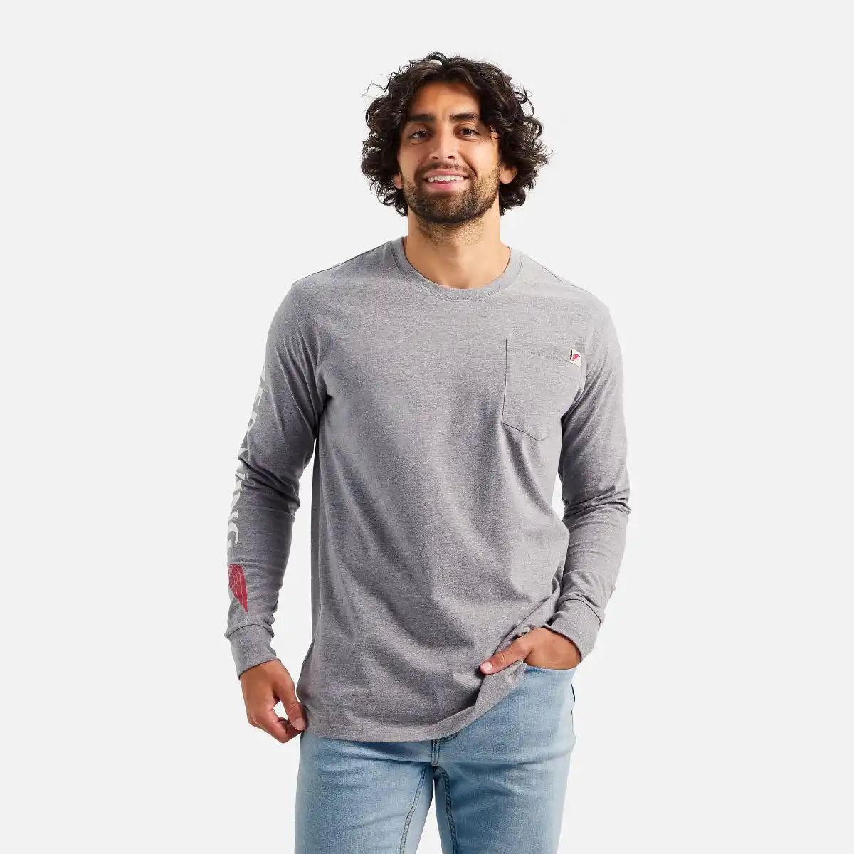 Long Sleeve Pocket T-Shirt with Sleeve Print